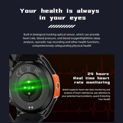 1.46 Inch Ip68 Waterproof Sos Flashlight Bluetooth Smart Watch - Blue