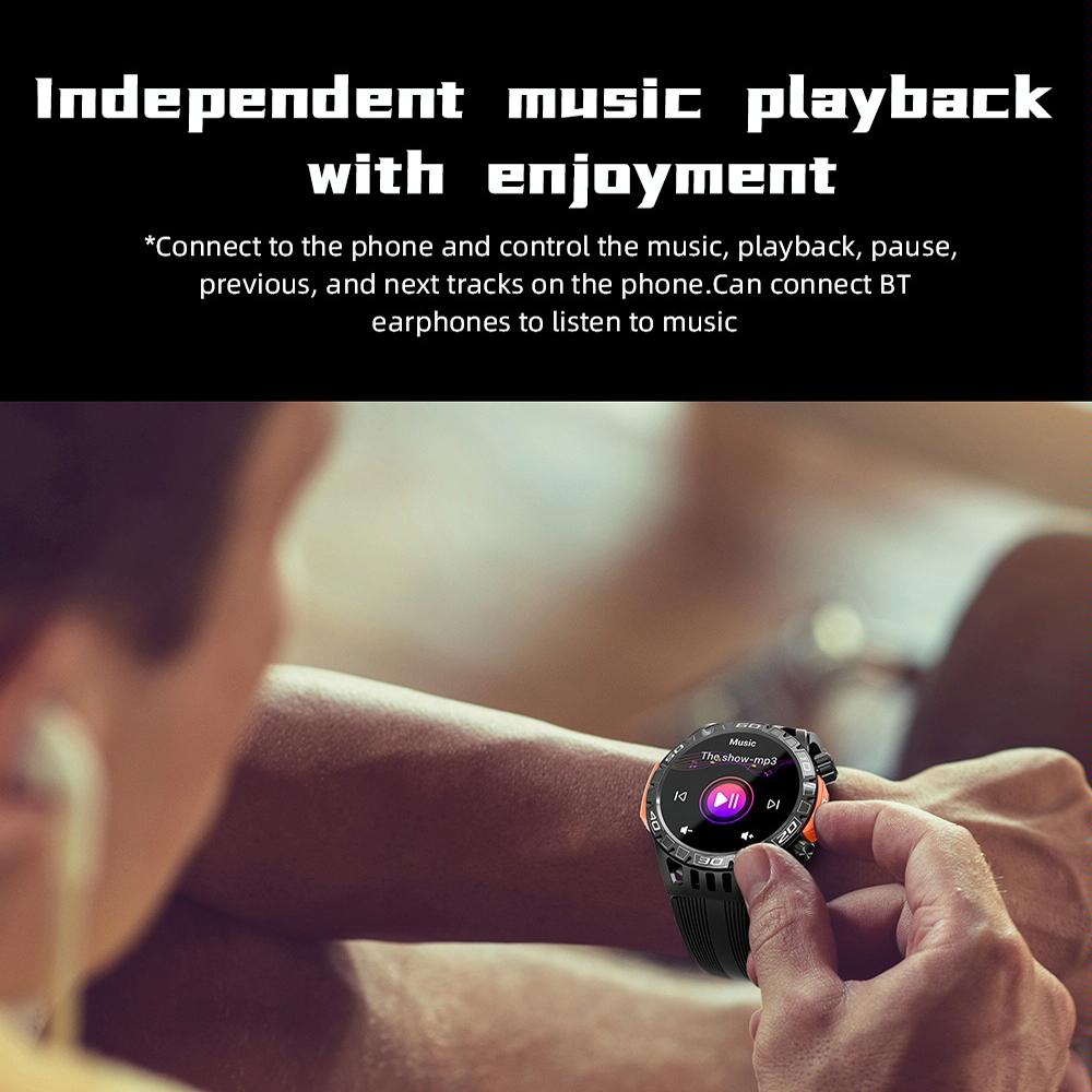 1.46 Inch Ip68 Waterproof Sos Flashlight Bluetooth Smart Watch - Blue