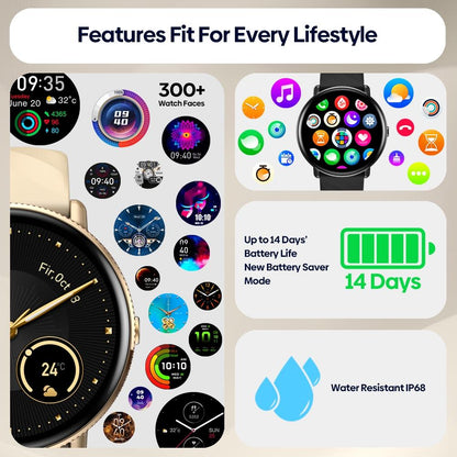 1.43 Inch Screen Voice Calling Smart Watch Support Heart Rate / Blood Pressure / Blood Oxygen - Gold