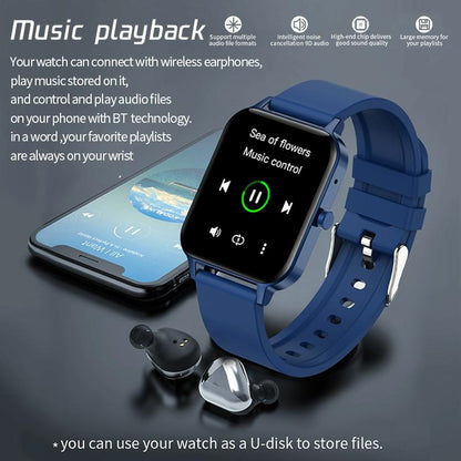 1.69 Inch Ips Touch Screen Ip68 Waterproof Smart Watch Support Sleep Monitoring / Heart Rate Monitoring / Bluetooth Call / Body Temperature Monitoring - Blue