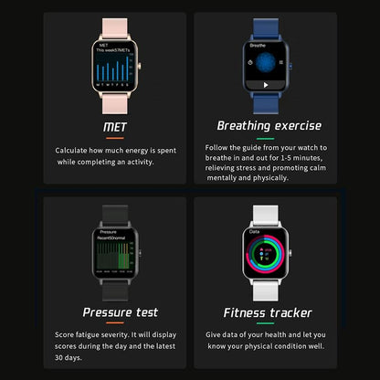 1.69 Inch Ips Touch Screen Ip68 Waterproof Smart Watch Support Sleep Monitoring / Heart Rate Monitoring / Bluetooth Call / Body Temperature Monitoring - Blue