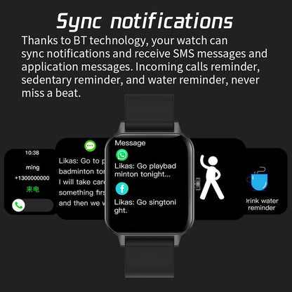 1.69 Inch Ips Touch Screen Ip68 Waterproof Smart Watch Support Sleep Monitoring / Heart Rate Monitoring / Bluetooth Call / Body Temperature Monitoring - Blue