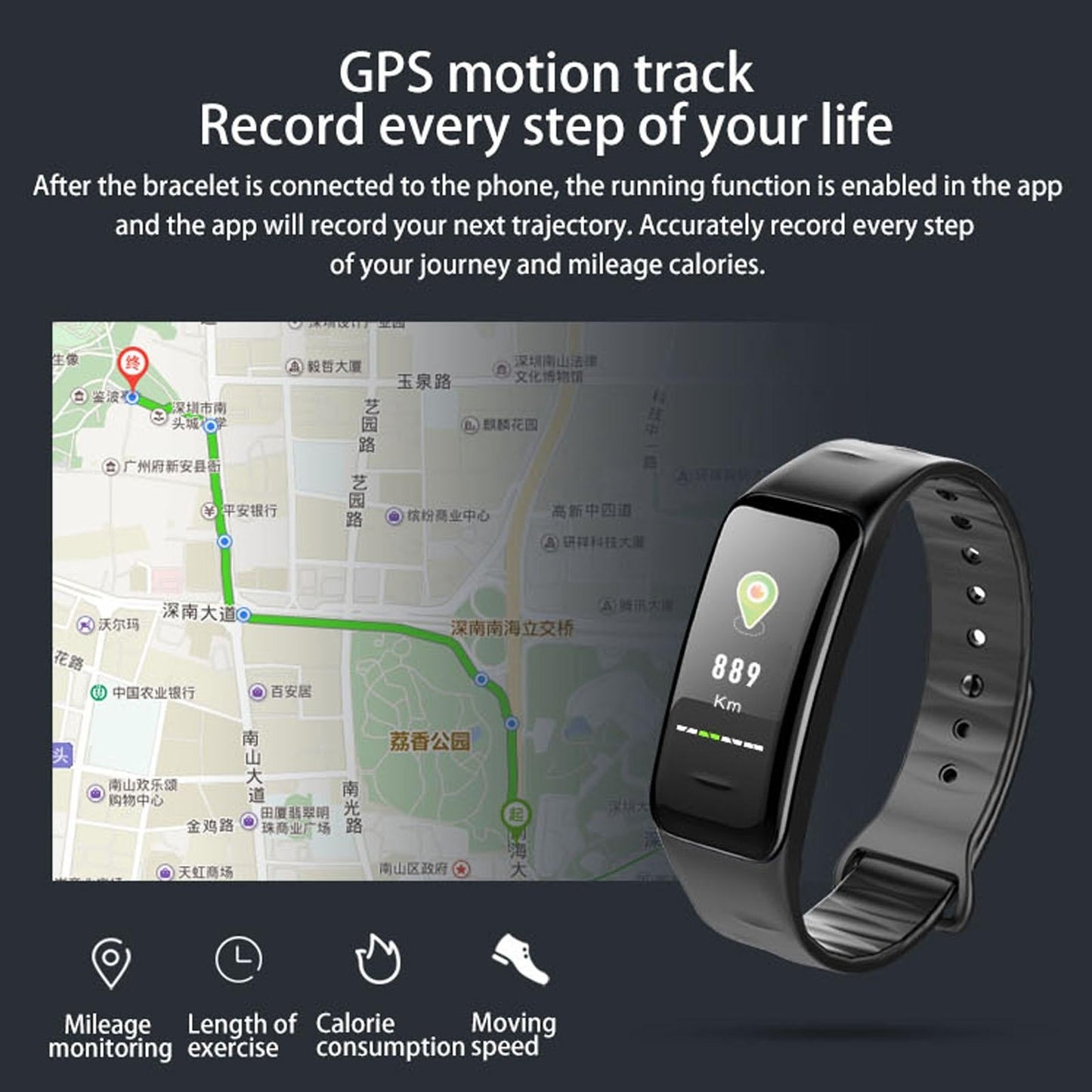 Waterproof Smart Bracelet With Colour Screen - Ip67 - Blue