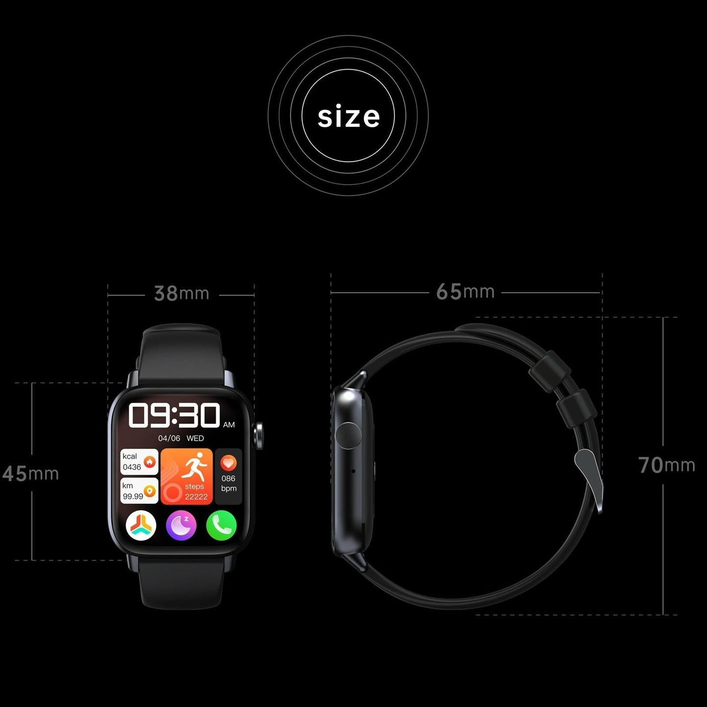 1.83 Inch Bt5.2 Smart Sport Watch Support Sleep / Heart Rate / Blood Oxygen / Temperature / Blood Pressure Health Monitor - Black + Black