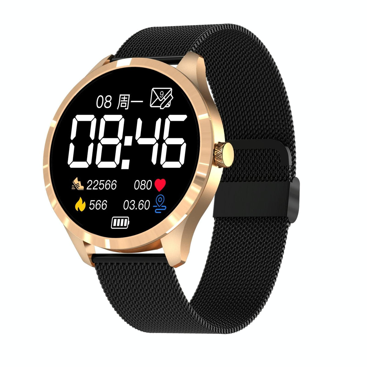 1.28 Inch Ips Colour Screen Ip67 Waterproof Smart Watch Support Blood Pressure Monitoring / Heart Rate Monitoring / Sleep Monitoring - Gold