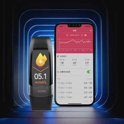 Smart Bracelet With Heart Rate And Blood Glucose Monitoring - Tft Hd - Red