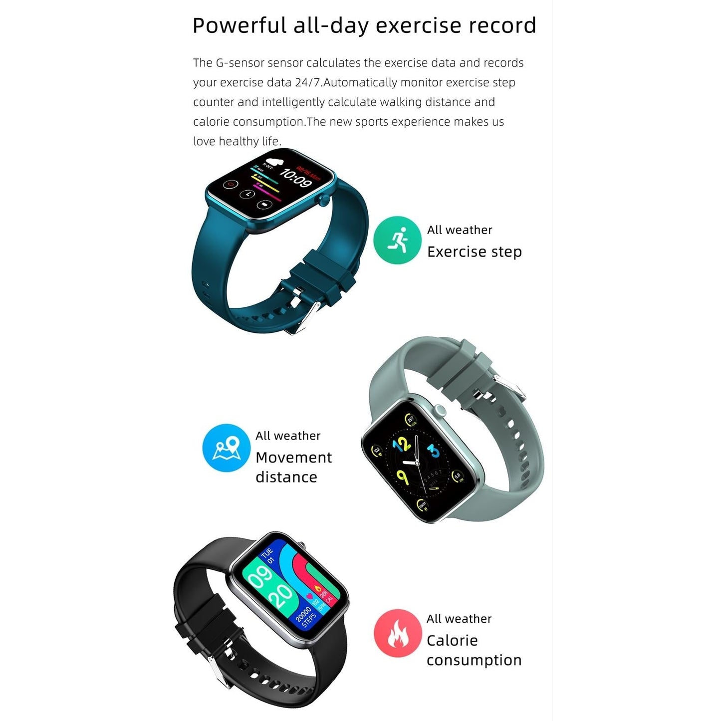 1.69 Inch Ip67 Waterproof Smart Watch With Touch Screen Health Monitoring - Green
