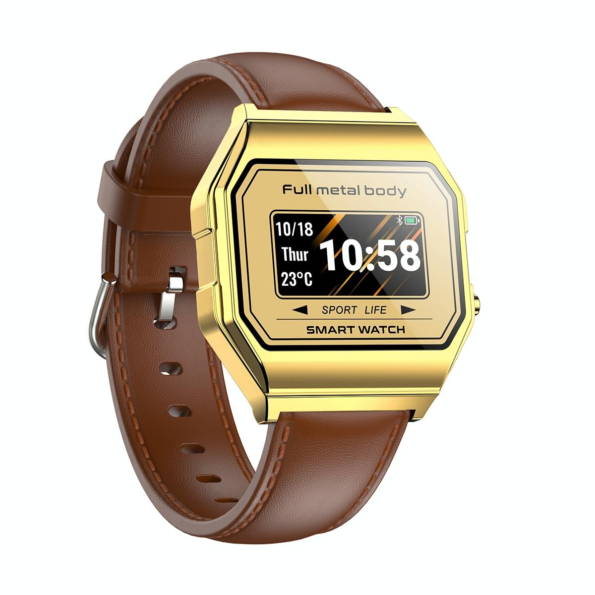 Leather Band Smartwatch With Waterproof Colour Screen - Grey