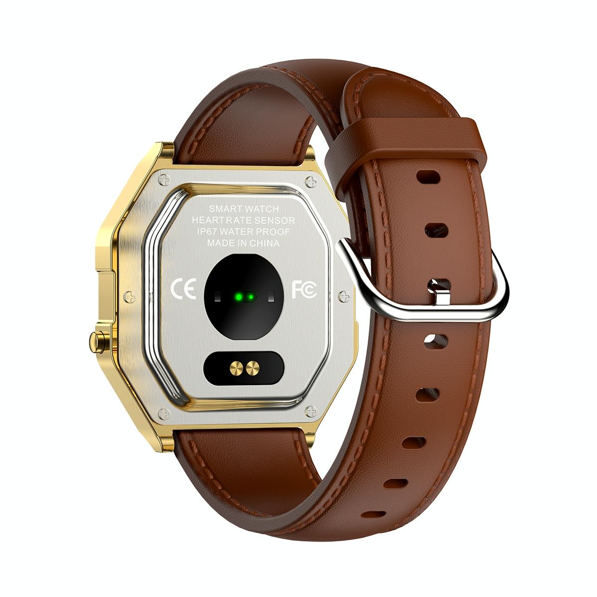 Leather Band Smartwatch With Waterproof Colour Screen - Grey