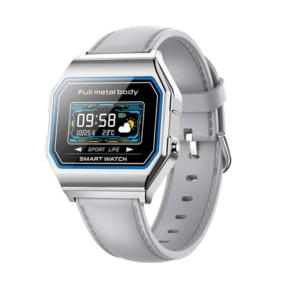Leather Band Smartwatch With Waterproof Colour Screen - Grey