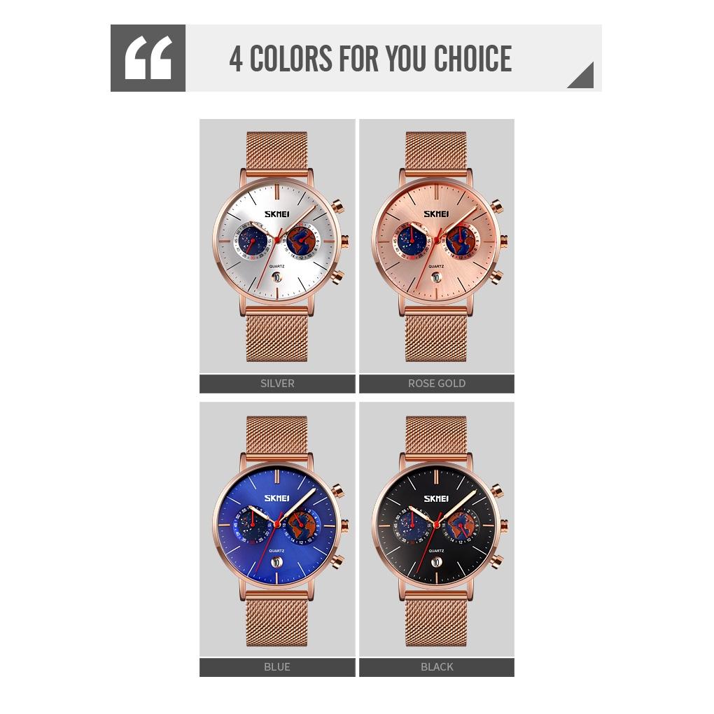 Men Stainless Steel Quartz Watch with Map Pattern Calendar - 9231 - Blue