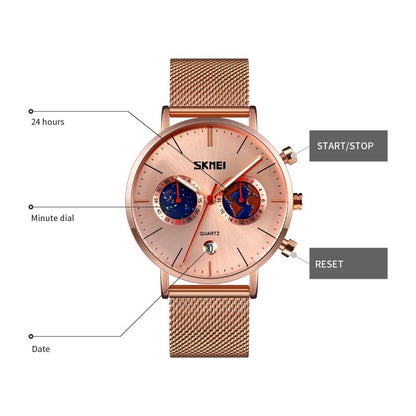 Men Stainless Steel Quartz Watch with Map Pattern Calendar - 9231 - Blue