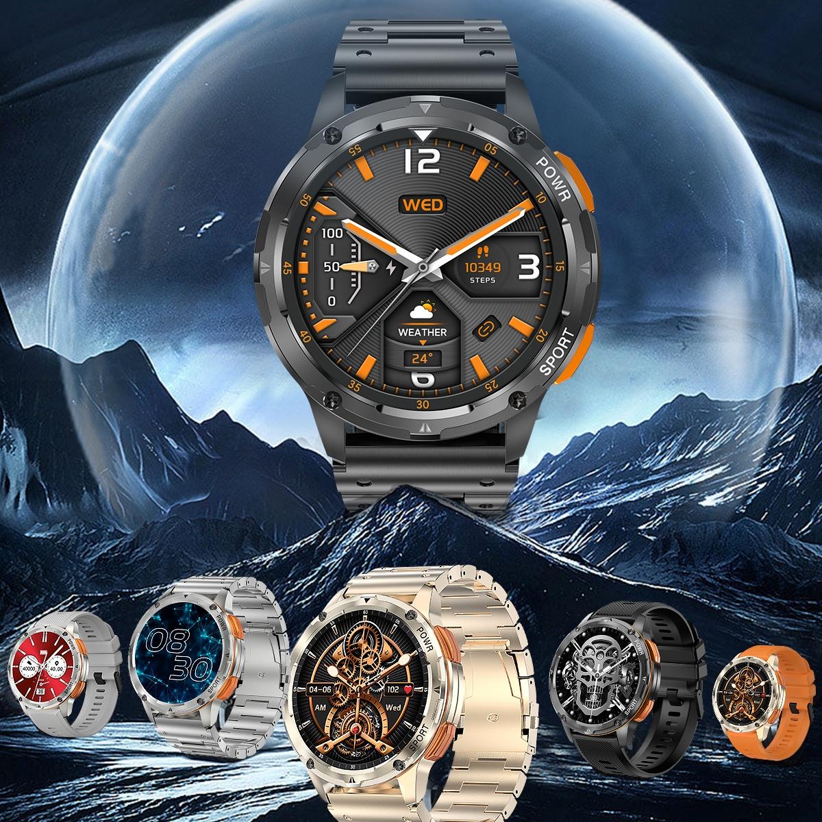 1.43 Inch Amoled Round Screen Steel Strap Smart Watch - Black