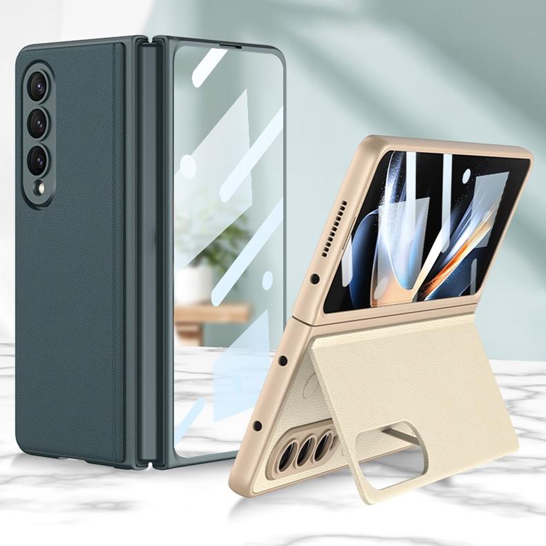 For Samsung Galaxy Z Fold4 5G Foldable Leather Case With Stand - Ultra Thin - Carbon Fiber