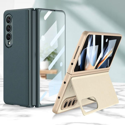 For Samsung Galaxy Z Fold4 5G Foldable Leather Case With Stand - Ultra Thin - Carbon Fiber