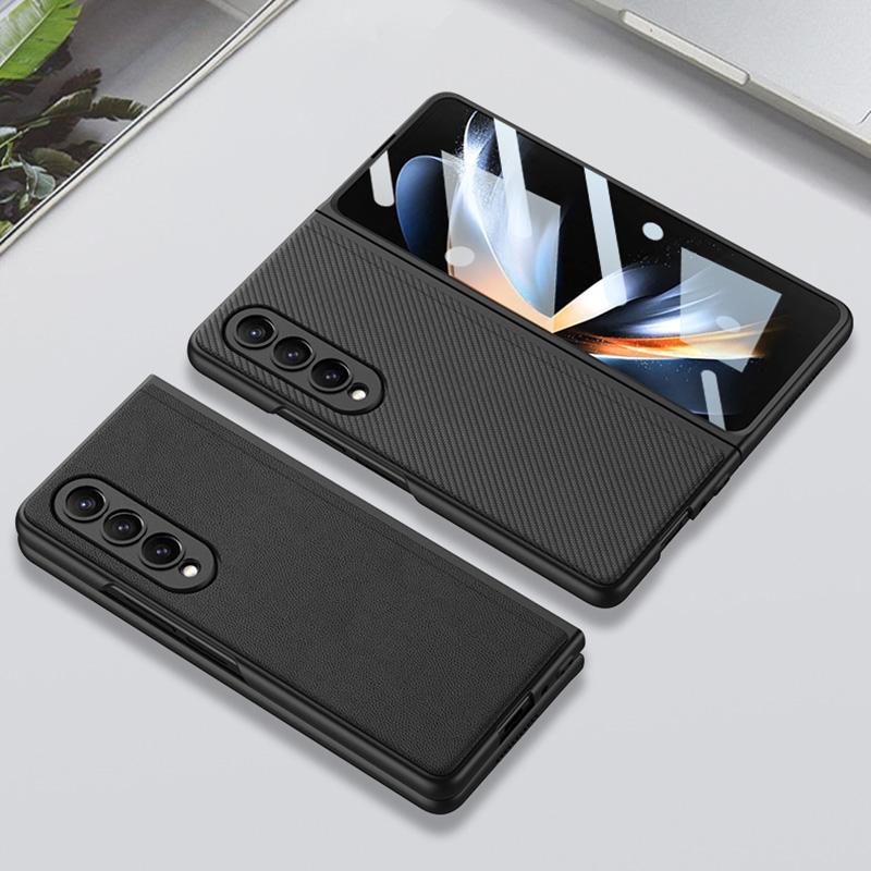 For Samsung Galaxy Z Fold4 5G Foldable Leather Case With Stand - Ultra Thin - Carbon Fiber