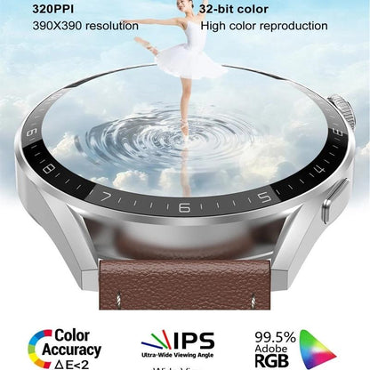 Smart Leather Watch With Colour Screen - Gold