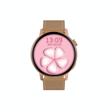 Smart Leather Watch With Colour Screen - Gold
