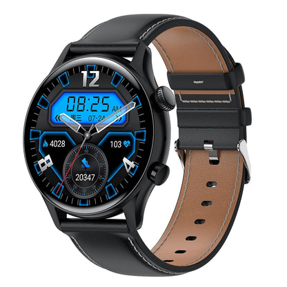 1.36 Inch Amoled Screen Leather Strap Smart Watch Support Nfc Function / Blood Oxygen Monitoring - Black