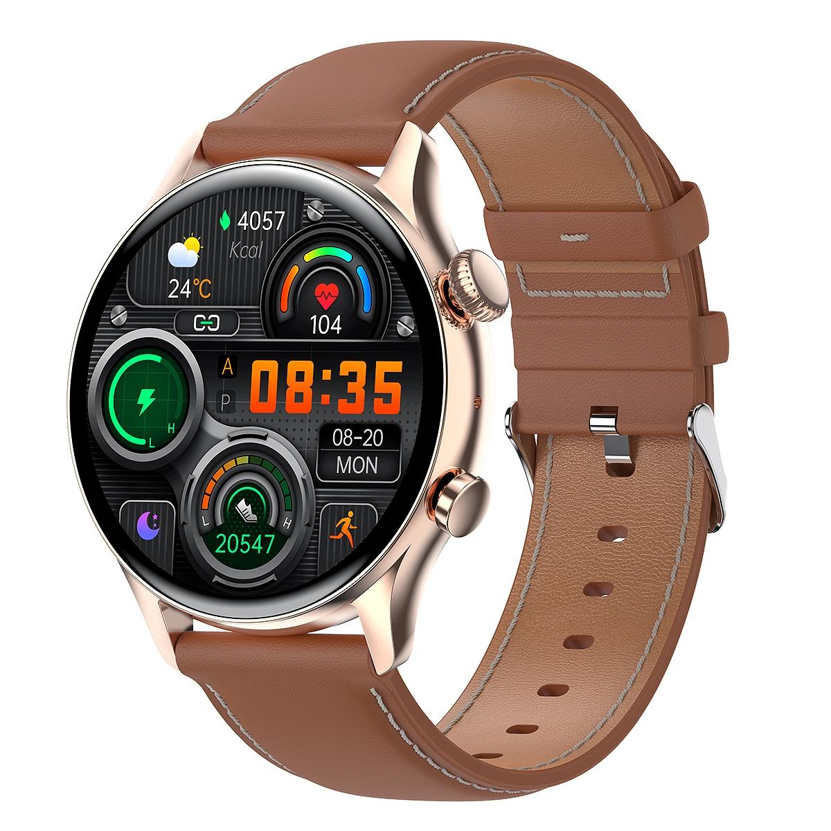 1.36 Inch Amoled Screen Leather Strap Smart Watch Support Nfc Function / Blood Oxygen Monitoring - Black
