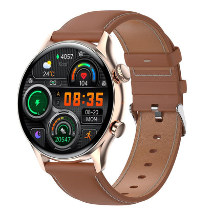 1.36 Inch Amoled Screen Leather Strap Smart Watch Support Nfc Function / Blood Oxygen Monitoring - Black