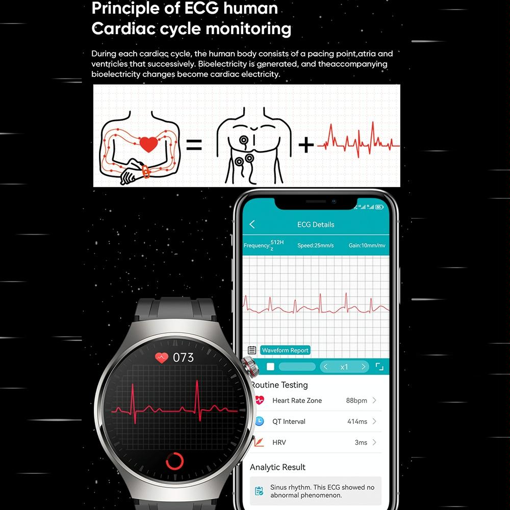 1.43 Inch Amoled Ip67 Smart Call Watch Support Ecg / Body Temperature / Blood Glucose Monitoring - Black