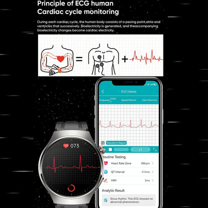 1.43 Inch Amoled Ip67 Smart Call Watch Support Ecg / Body Temperature / Blood Glucose Monitoring - Black