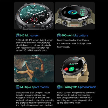 1.39 Inch Heart Rate / Blood Pressure / Blood Oxygen Monitoring Smart Calling Watch - Green