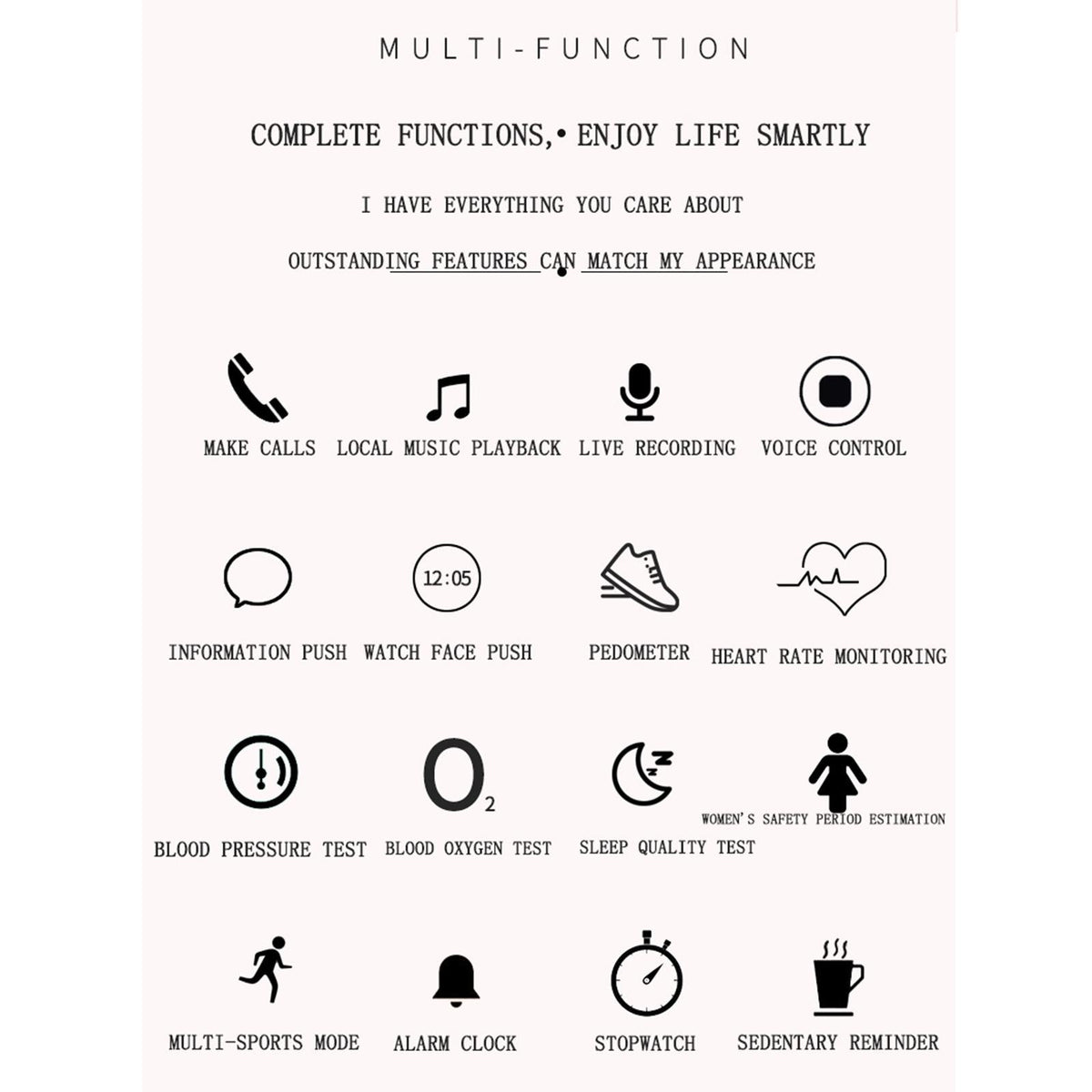 Smart Bracelet With Touch Screen Heart Monitoring Voice Control And Cycle Reminder - Black