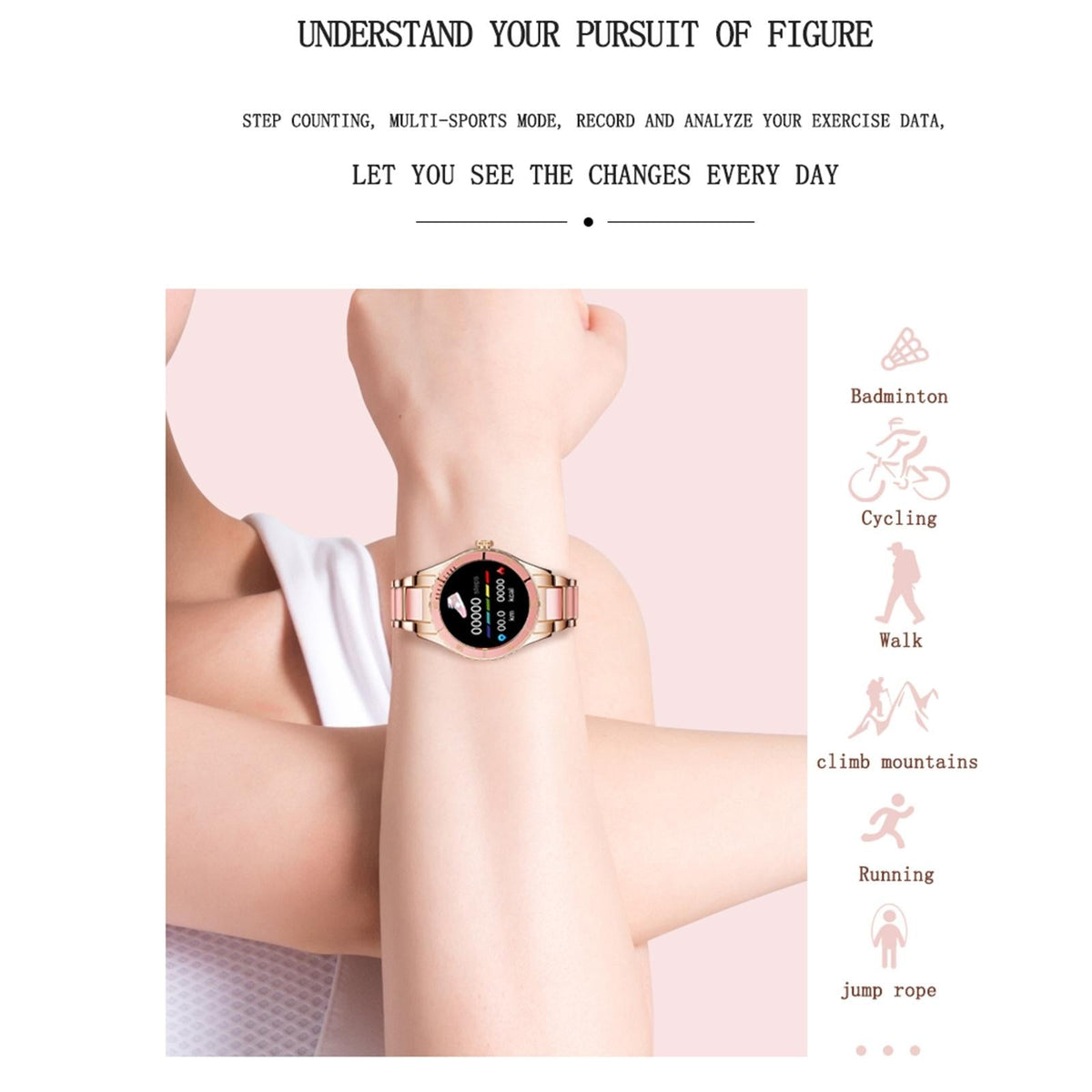 Smart Bracelet With Touch Screen Heart Monitoring Voice Control And Cycle Reminder - Black
