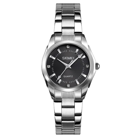 Waterproof Quartz Women Watch with Rhinestone Steel Strap - Delicate and Creative - Black