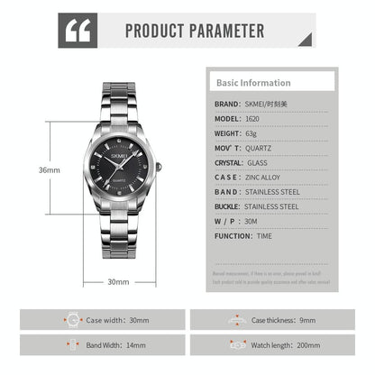 Waterproof Quartz Women Watch with Rhinestone Steel Strap - Delicate and Creative - Black
