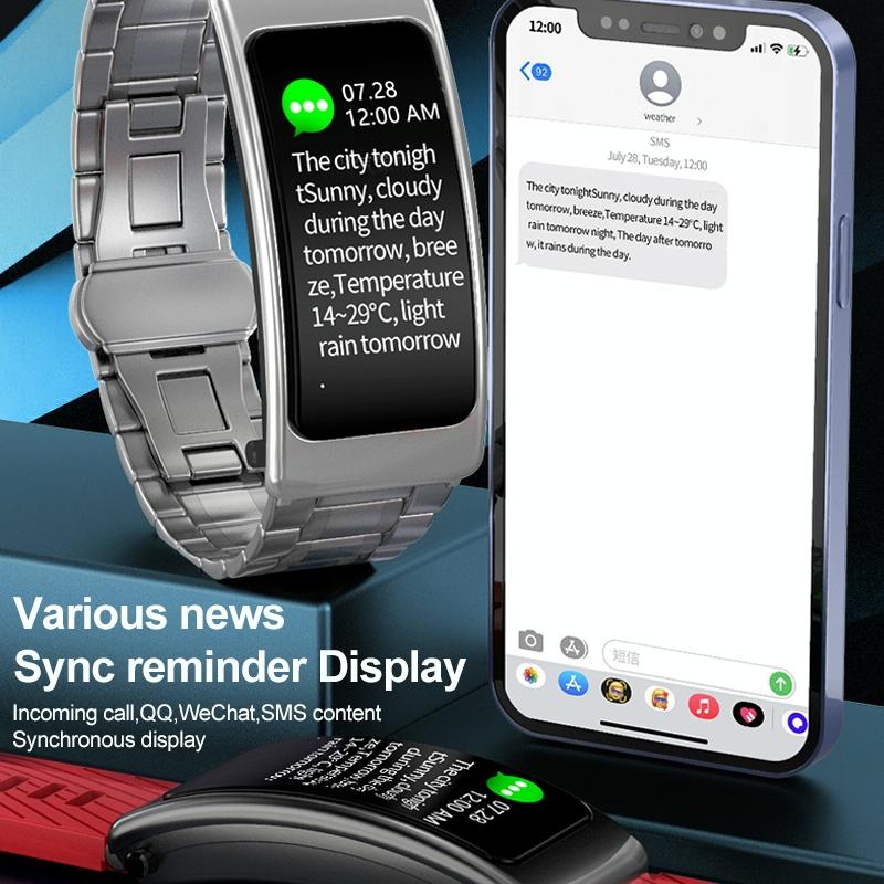 1.14 Inch Silicone Band Earphone Detachable Life Waterproof Smart Watch Support Bluetooth Call - Black Silver