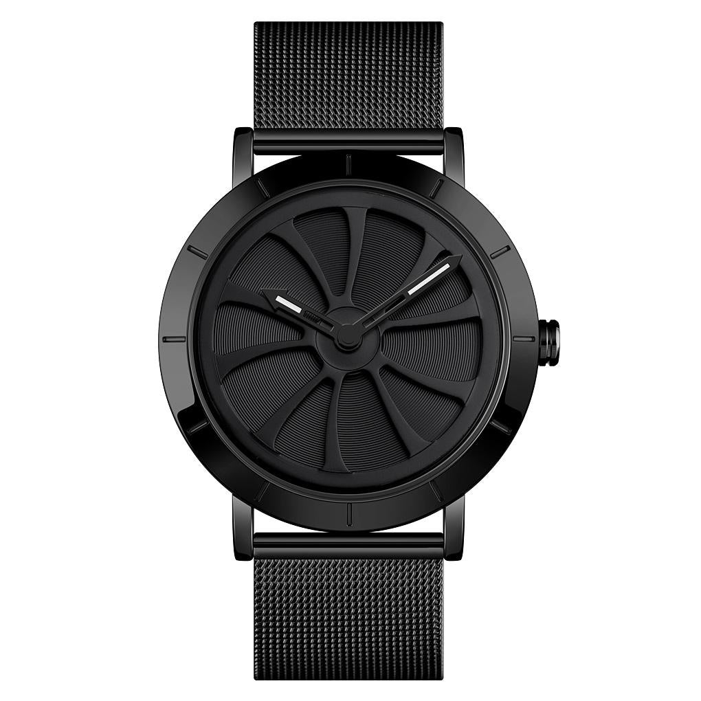 Stylish Skeleton Dial Waterproof Men Watch with Mesh Strap - Black