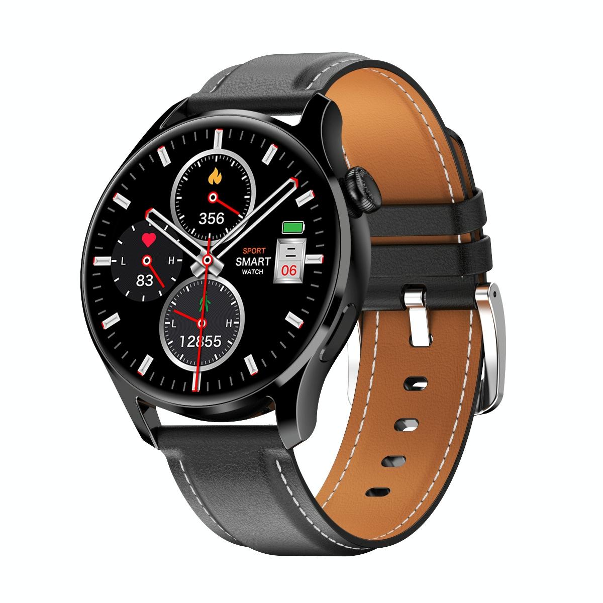 1.32 Inch Heart Rate Monitoring Smart Watch With Payment Function - Black Leather