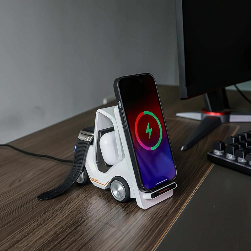 15W 3 In 1 Forklift Wireless Charger With Led Light - White