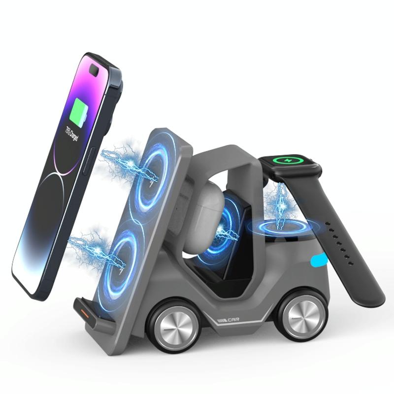 15W 3 In 1 Forklift Wireless Charger With Led Light - White