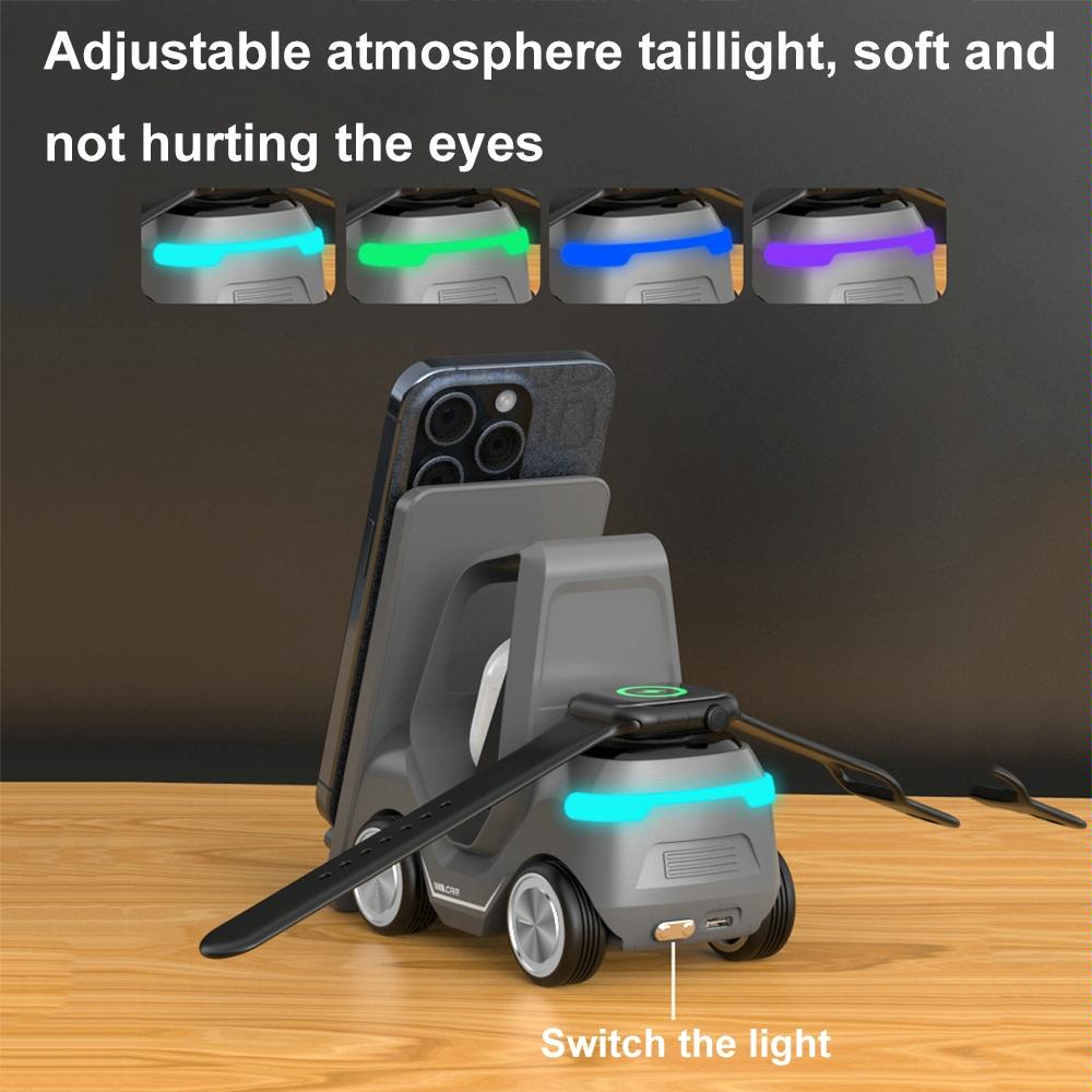 15W 3 In 1 Forklift Wireless Charger With Led Light - White