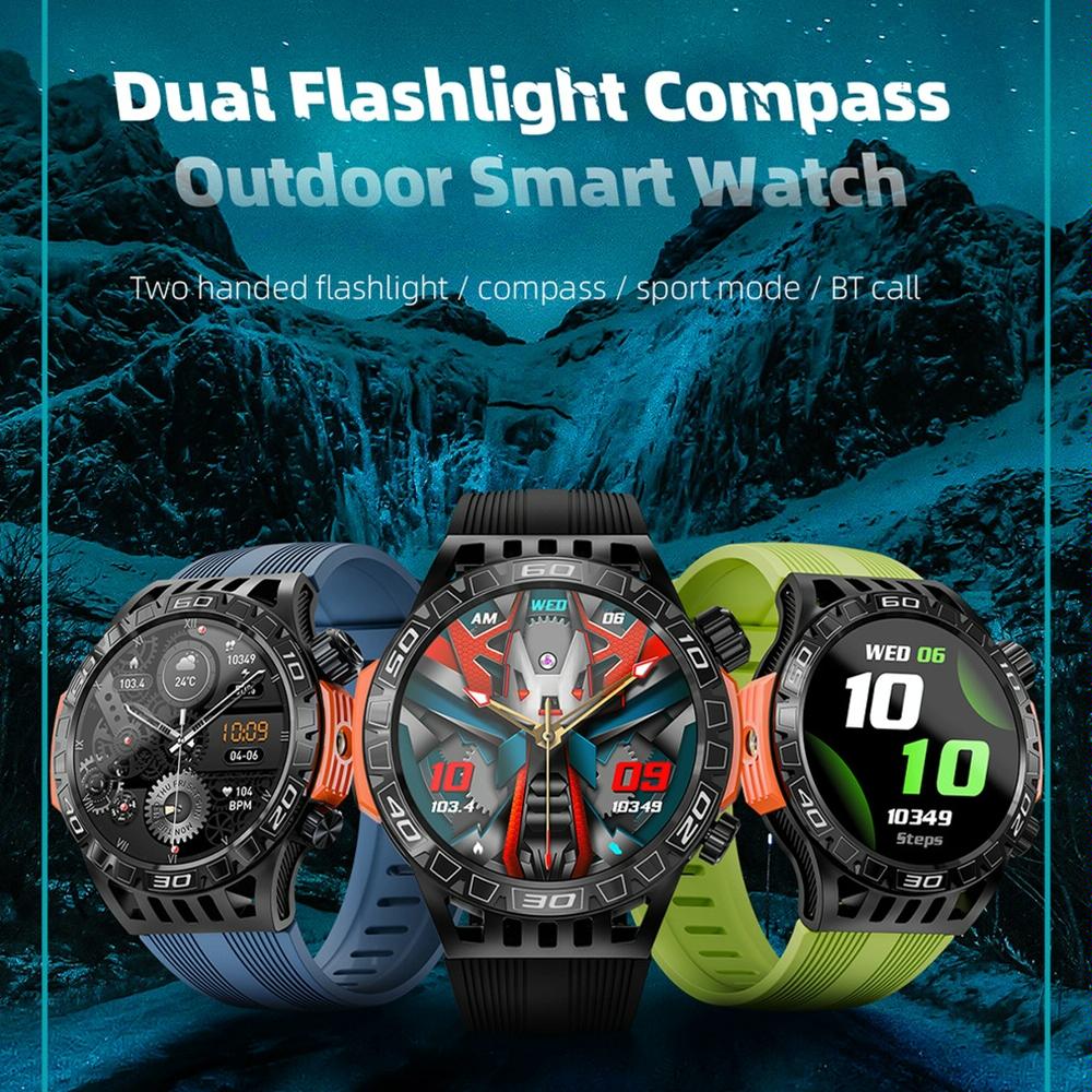 1.46 Inch Ip68 Waterproof Sos Flashlight Bluetooth Smart Watch - Yellow Green
