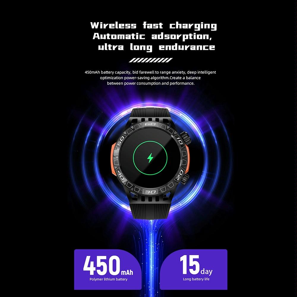 1.46 Inch Ip68 Waterproof Sos Flashlight Bluetooth Smart Watch - Yellow Green
