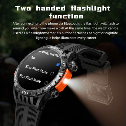 1.46 Inch Ip68 Waterproof Sos Flashlight Bluetooth Smart Watch - Yellow Green