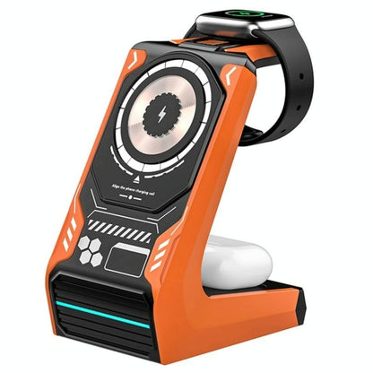 3 In 1 Wireless Charger For Mobile Phone And Earphones - Orange