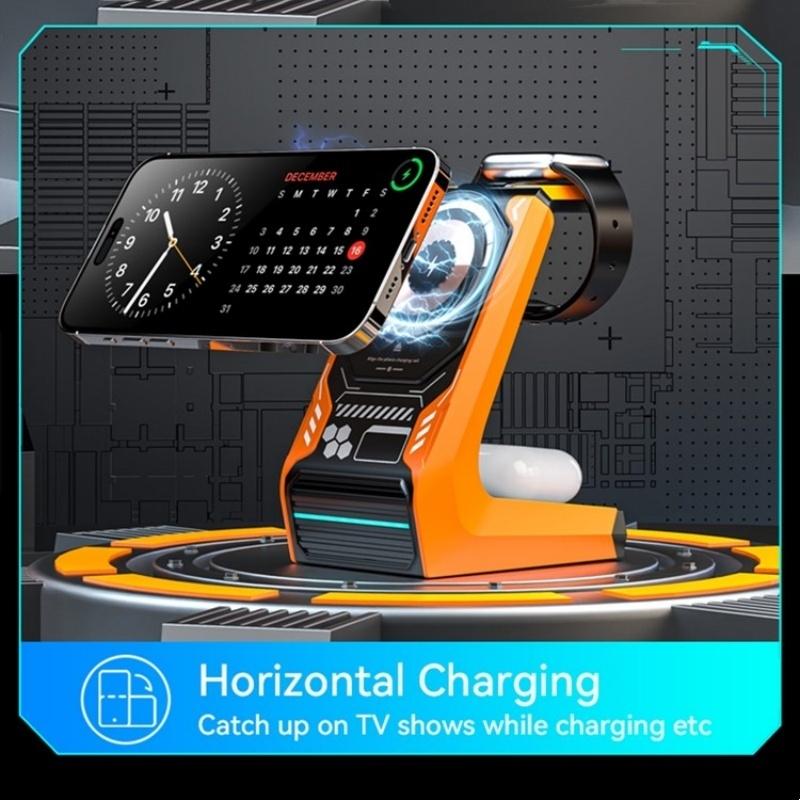 3 In 1 Wireless Charger For Mobile Phone And Earphones - Orange