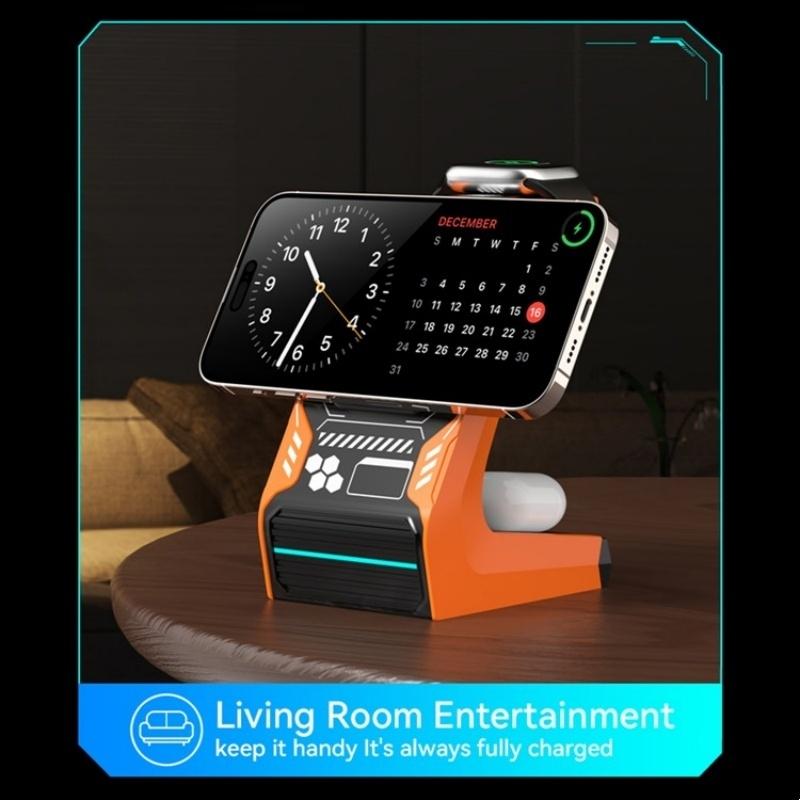3 In 1 Wireless Charger For Mobile Phone And Earphones - Orange