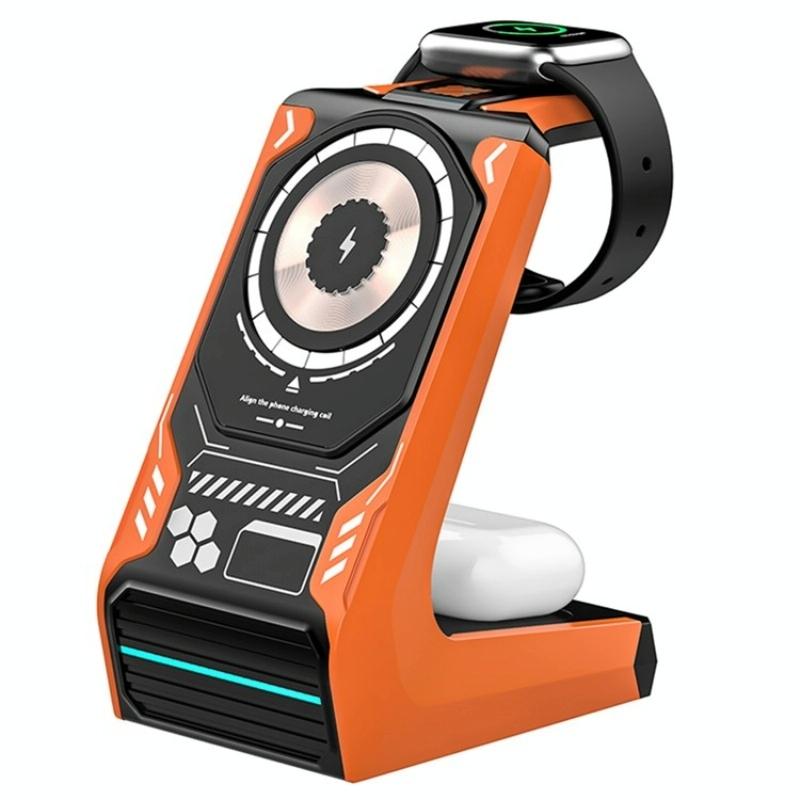 3 In 1 Wireless Charger For Mobile Phone And Earphones - Orange