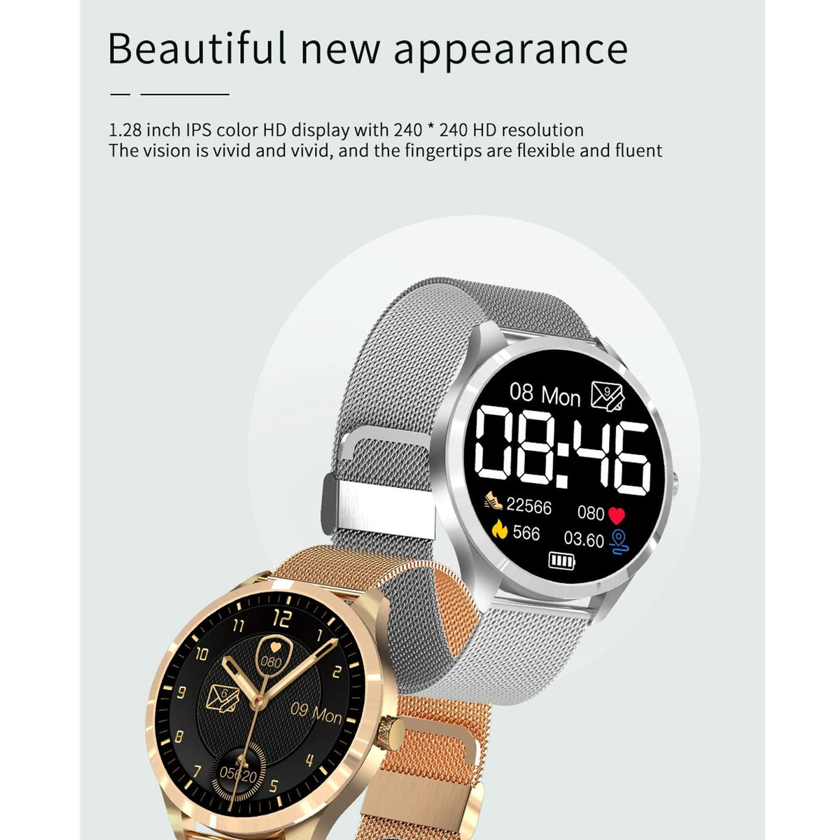 1.28 Inch Ips Colour Screen Ip67 Waterproof Smart Watch Support Blood Pressure Monitoring / Heart Rate Monitoring / Sleep Monitoring - Silver