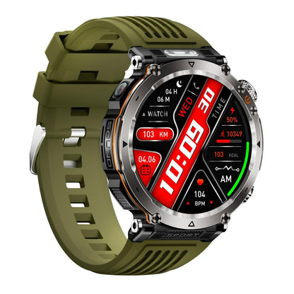 Waterproof Smart Watch With Flashlight And Compass - 1 Inch - Army Green