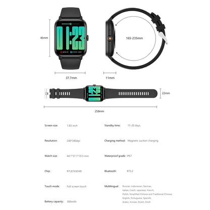 1.83 Inch Bt5.2 Smart Sport Watch Support Bluetooth Call / Sleep / Blood Sugar / Blood Oxygen / Heart Rate / Blood Pressure Health Monitor - Purple