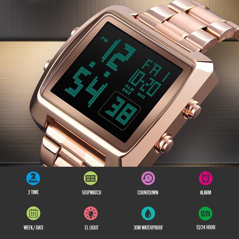 Vintage Gold Steel Square Watch - Waterproof & Luminous - Silver
