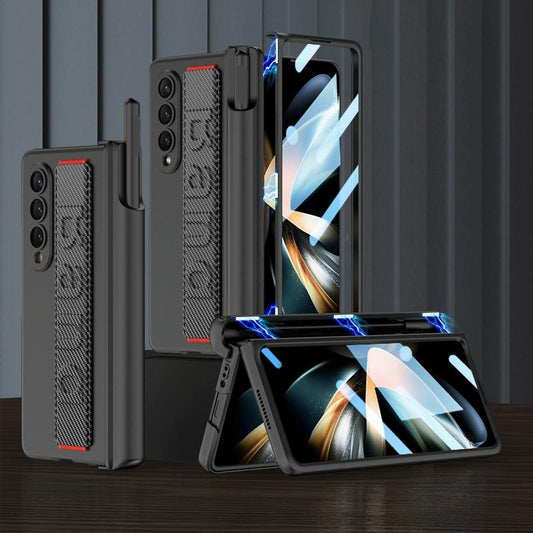 For Samsung Galaxy Z Fold4 5G Foldable Phone Case With Magnetic Hinge And Wrist Strap - Portable And Secure - Carbon Fiber